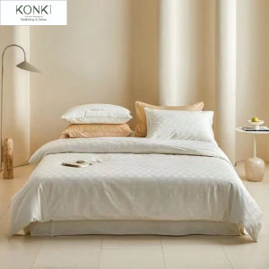 Hello Bobo Satin Jacquard 100% Cotton Quilt Cover Set 4in1 Queen King Fitted Sheet Solid Color Modern Bedding Set Cadar Sarung Selimut