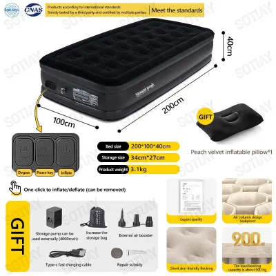 SG ⚡️Ready stock⚡️ single double airbed air mattress 5ft built in air pump (built in battery) thickness 40cm self inflating single double airbed