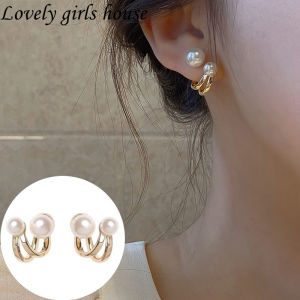 【♡Lovely girls house♡】1 Pair 2022 New Gold Retro Pearl Stud Earrings for Women Korean Style Simple Womens Jewelry Gift