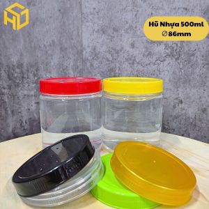 Combo 12 Hũ Nhựa PET 500ml Cổ Rộng 86mm – Kèm Nắp Nhôm Nắp Nhựa | Hũ Trong Suốt Cứng Cáp Đựng Thực Phẩm An Toàn