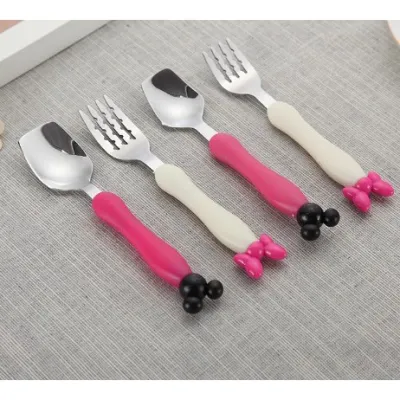 Stainless Steel Set Peralatan Makan Anak Mini Hadiah Anak Sendok Garpu Anak Kartun Import