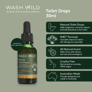 Wash Wild Natural Toilet Drops 30mL - Anti-bacterial (All Natural Lemon Eucalyptus Scent)