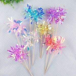 COOLSOOL 5Pcs/Set Colorful Cake Topper Glitter Rainbow String Rainbow Tassel Topper Festive Flowing Style Cupcake Topper Birthday Party