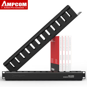 AMPCOM quản lý cáp 1U quản lý cáp ngang gắn 19 inch máy chủ Rack 12/24 khe kim loại ngón tay ống dụng cụ cuốn dây với bìa