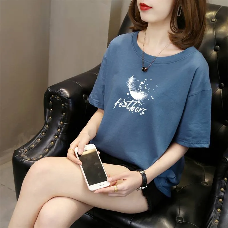 Short Sleeve T-Shirt Print T Shirt Women Cotton Korean Style Woman