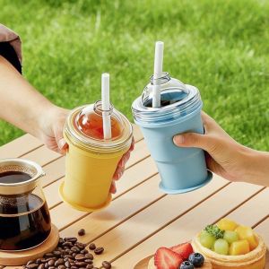 MOQIA with Straw Folding Ice Mold Cup Easy To Demold Leak-Proof Ice Kettle Practical Portable Ice Mold Cooler Cup Travel