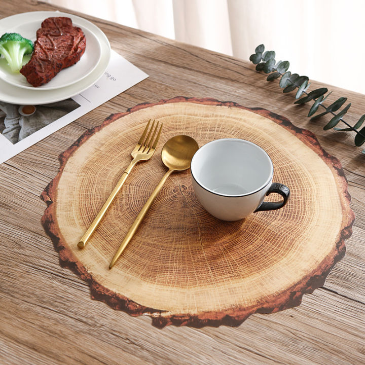 Loftyan Wooden Slice PVC Placemat Waterproof Plastic Rustic Brown