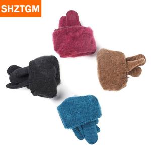 [COD] SHZTGM ถุงมือถักผ้าแคชเมียร์สำหรับผู้ชายและผู้หญิง ถุงมือแบบเต็มนิ้วให้ความอบอุ่่นในฤดูใบไม้ร่วง
