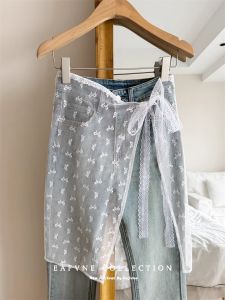 YOLO ม่านบังกระโปรงลูกไม้ชุดเดรสเป็นชั้นผ้ากันเปื้อนที่คู่กันกระโปรงครึ่งกระโปรงตาข่ายแบบตาข่ายกระโปรงดอกไม้ฤดูใบไม้ผลิรูปแบบใหม่