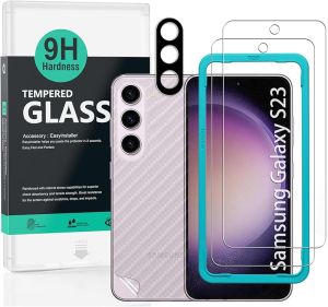 Ibywind 2 Pack Screen Protector For SamSung Galaxy S23 5G 6.1"9H Hardness Tempered GlassWith 1Pc Camera Protector1Pc Back Carbon Fiber FilmAnti-Scratch