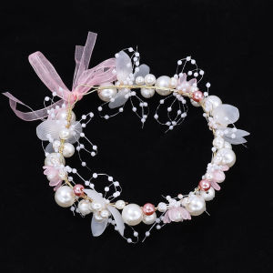 Elegant Girls Bridal Headband Imitated Pearl Hair Headdress Flower Wreath Bride Garland Head Hoop Wedding Headbands Hair Jewelry For Women