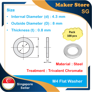 Steel Flat Washer M4 (Pack : 100 pcs)