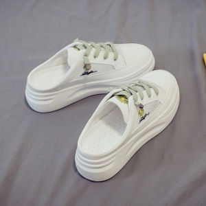 [Free Shipping] Summer New Versatile Backless White Shoes For Women Slip-On Lazy Mesh Shoes Mesh Thick-Soled Half Slippers