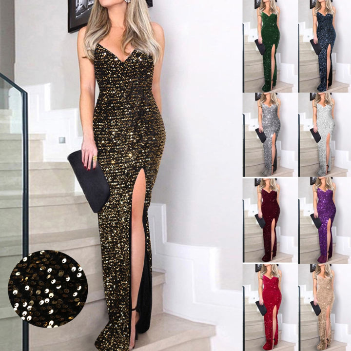 Women's Spaghetti Strap Fashion Designer Glitter Sequin Dresses