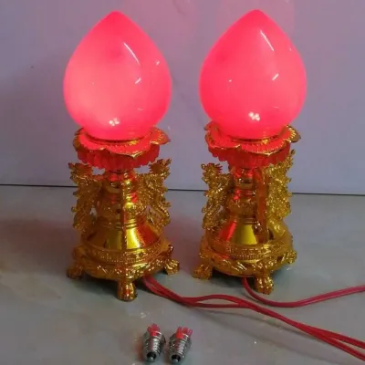 Buddha God Table Lamp 神台灯 Offering Worship Light Front Lamp 1 Pair Dragon 28cm Prayer Lamp Buddhist Taoist Fortune God Tua Pek Kong Tu Di Gong Ah Pek