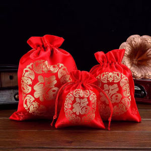 1Pc CNY Spring Festival Red Lucky Gift Bag / DIY Blessing Packaging Organizer for Home Wedding Par