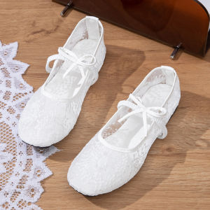 Free Shipping Gentle Breeze Bow Ballet Shoes 2026 New Hollow Mesh Lace Embroidered Shoes Single Shoes