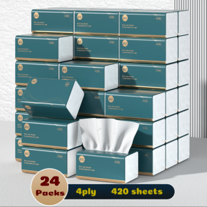 ManHua Facial Tissues 4ply Thickened 420 Sheets Pure Wood Pulp Tissue Paper Napkins Travel Size Travel Office Daily Use 105 Pulls Tissue Paper
