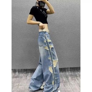 Quần Jean Nữ Ống Suông Màu xanh Lưng Cao Quần Bò Nữ Ống Rộng Rách Thời Trang Form Đẹp– AMILY JEANS