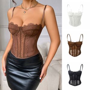 ZOATAAL Transparent Lace Camisole Hollow Slim fit Suspender Vest Spicy Girl Style Streetwear Lace Corset Spring Summer