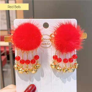 Girls Chinese styled Hair Clips with beads tassel and ferret fur details best for Chinese Lunar New Year Celebration Birthday Wedding Dinner gift idea Live Host Accessory and hair grooming Klip Rambut perempuan bertema Cina dengan manik