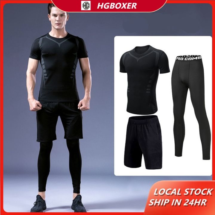3PCS Men Fitness Swimming Suit Sports Quick Dry Tights Running Training  Suit Men Swimming Suit Sportswear Gym Clothes Top +Shorts Pants