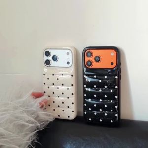 New Korean INS Leather Polka Dot Cute Phone case for iPhone 17 Pro Max 13 14 15 16 Pro 17 Fundas Kawaii Cartoon Shockproof Cover