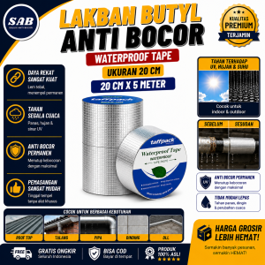 Lakban Anti Bocor Air Lem Karet Talang Atap Alumunium Foil Butyl Tahan Panas Super Lengket 20cm x 5M