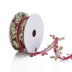 21Yards Leaves Ribbon 40mm Wide Christmas Decorative Ribbons for Christmas Wreath Making Wedding Decoration Packaging