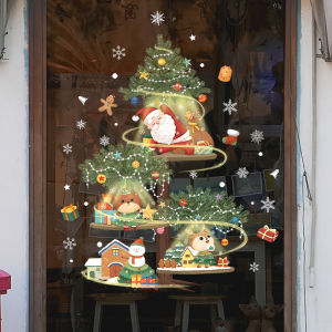 DECAL NOEL – HÍT TĨNH ĐIỆN Dán kính  Cây Thông Ông Già Noel Đèn Vàng-SDJ2306(30*45CM)