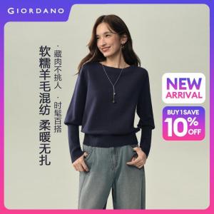 GIORDANO Women Sweaters Elegant Boat Neck Sweaters Bishop Sleeve Fashionable Casual Relaxed Sweaters 18356731