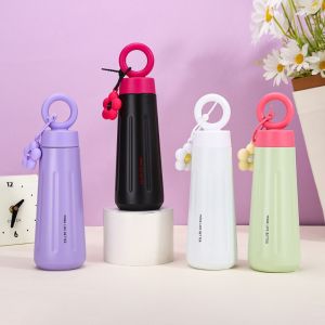 LE VICTORY ความจุ 450 มล. ถ้วยสแตนเลสเก็บความร้อน แบบพกพา จี้ดอกทานตะวัน ถ้วยน้ำกีฬา น่ารัก ฉนวนสุญญากาศ แก้วเดินทาง กีฬากลางแจ้ง