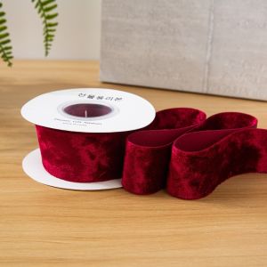 MILDPETAL 3.8cm Width Velvet Wired Ribbon Crushed Velvet Plush Single-sided Velvet Ribbon Fashion 5 Yards Length Rhinestone Velvet Ribbon Gift Wrapping Christmas Tree