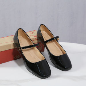[JY] Mary Jane Womens one strap square toe glossy leather flat shoes doll shoes for women