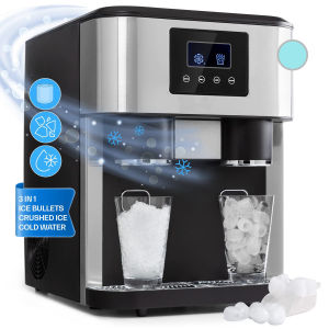 18KG 3 in 1 Automatic Ice Maker Ice Cube Crushed Ice Cold Water for Home & Bubble Tea Shop (220V UK Plug)