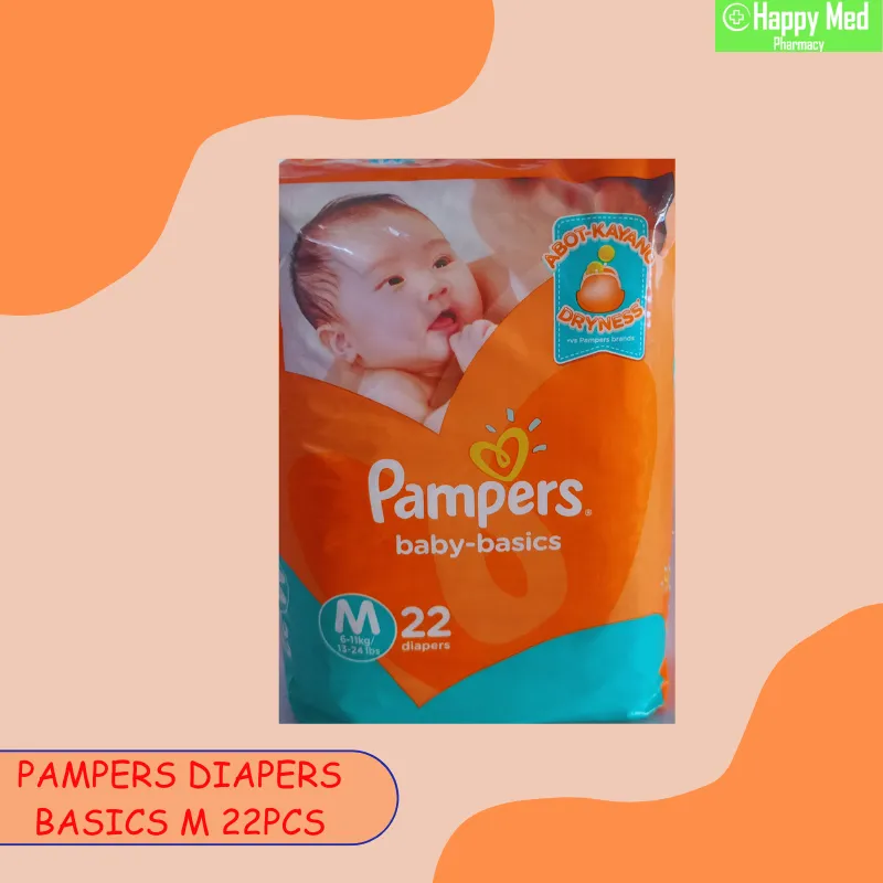 Pampers basic diapers strong refastening tapes small 12pcs medium