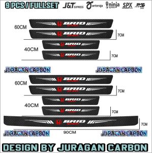 9pcs Sticker karbon anti gores mobil honda brio stiker carbon 3d pengaman pijakan pintu bagasi mobil