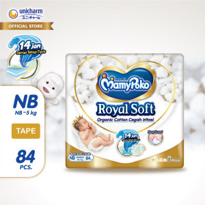 MamyPoko Royal Soft Organic Cotton Tipe Perekat Ukuran NB (Newborn - 5kg) isi 84 pcs