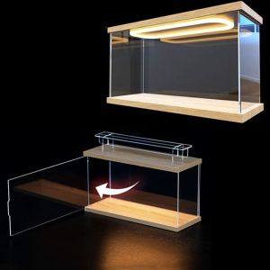RBJ4 Dustproof Clear Acrylic Display Case Ring Light Stackable Storage Box with LED Lights Convenient Warm Light Doll Display Cabinet Car Model