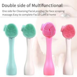 AN249 Double Side Silicone Facial Cleanser Brush Handheld Soft Hair Skin Care Tool Cleansing Brush Portable Manual Face Cleansing Instrument Deep Wash
