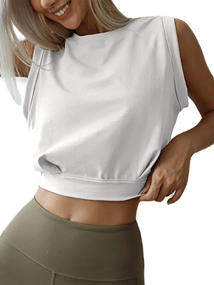 Crop Top Cotton Shirts for Women Cute Sleeveless Yoga Tops Running