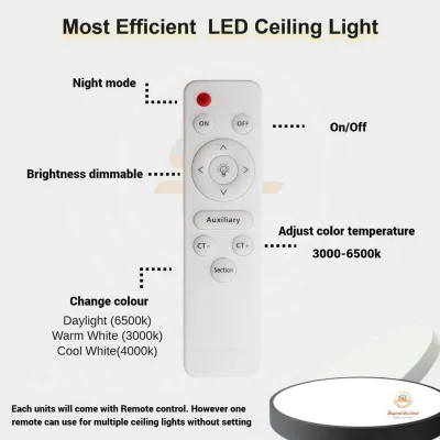 LED Ceiling Light 3 color with remote Living room bedroom light modern ceiling lamp home lighting With switch 80W