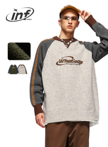 INFLATION Brand Retro Contrast Panel Color Dotted Sweater 2023 Autumn/Winter Fashion Brand Loose Round Neck Knit Mens Top