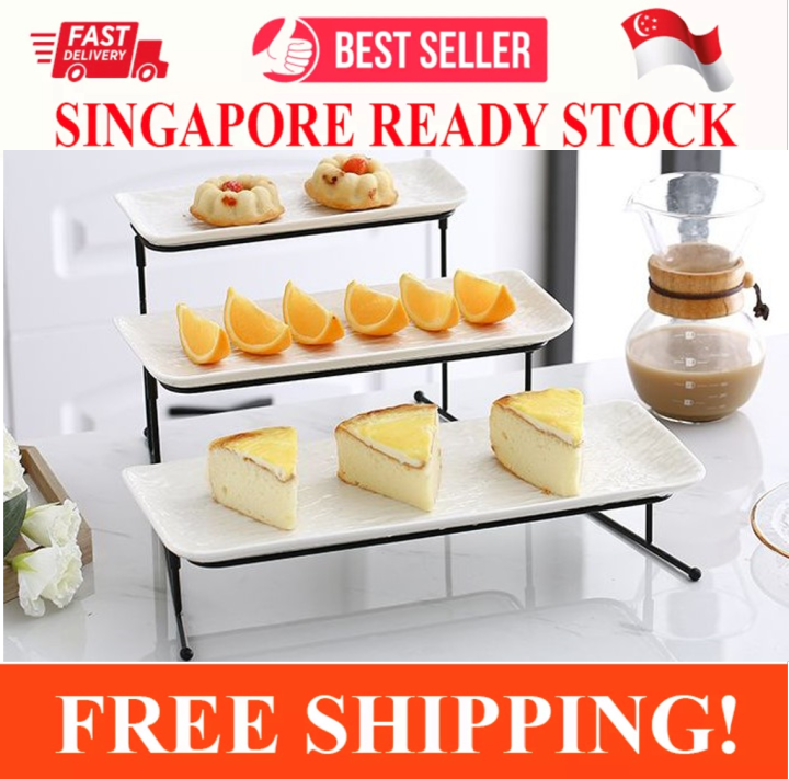 PORCELAIN 3 TIER SERVING TRAY RECTANGLE TIER SERVING TRAY PARTY DESSERT ...