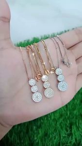Kalung itali jedar + liontin bulat di*r tumpuk cor mp full/ kalung perak asli silver 925 lapis emas/ kalung fashion wanita terbaru