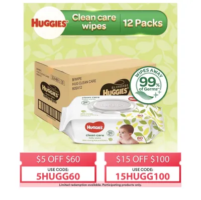 Huggies Clean Care Baby Wipes 80 x 12 - Case