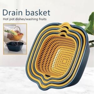 Double-layer Drain Basket Plastic Vegetable Washing Basket Wash Basin Household Kitchen Washing Box