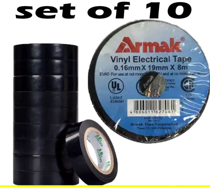 Armak Set Of 10 Vinyl Electrical Tape 0.16mm X 19mm X 8m BLACK | Lazada PH