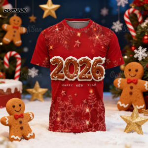 Happy New Year 2026! Merry Christmas! Christmas short sleeved baju T-shirt suitable for both men and women comfortable and breathable fashionable and casual family clothing