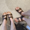 Julyya Sandals For MEN & Women Two-Strap With Adjustable Buckle Couple Flat Slippers. 